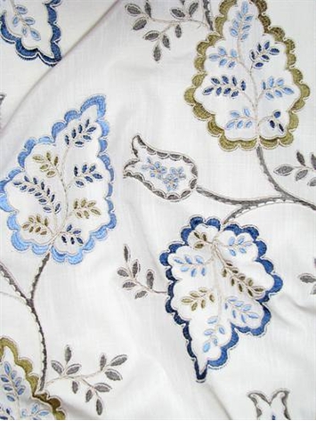 Linen Embroidered Lily Blue
