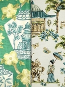green, jade and citron Chinoiserie Motif fabrics