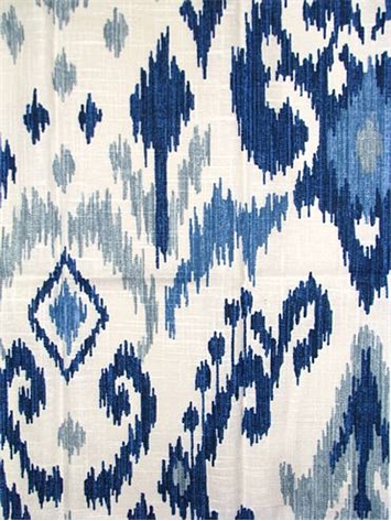 Navy Blue Geometric Trim Drapery and Upholstery Fabric by the Yard