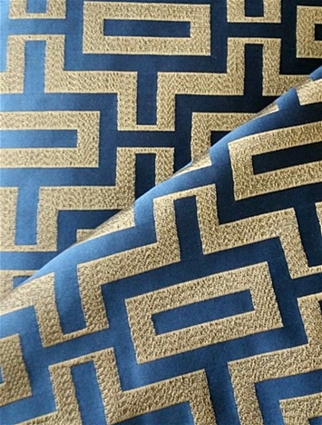 blue and gold curtain fabric
