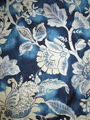 Ink Blue Jacobean Floral Toile Fabric | 100% Cotton Fabric 58”W