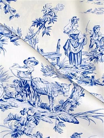 Extra Wide Fabric Cotton Fabric Per Meter Blue Toile de Jouy Printed Design 