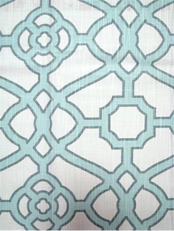 Pavilion Fretwork Tropical Blue Drapery Fabric