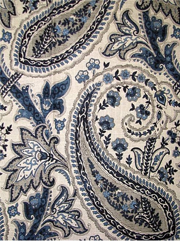 Ink Blue Jacobean Floral Toile Fabric