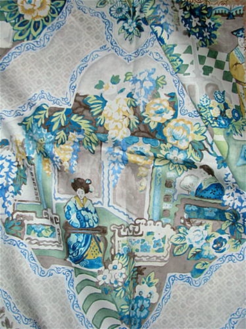 Chinoiserie Toile Pewter Asian Home Decor Fabric - Rich Tex