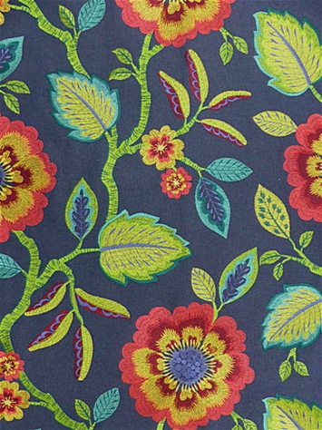 Folk Song 557 Dark Denim Embroidery Covington Fabric