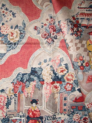 Teahouse Toile Scarlet Chinoiserie Fabric