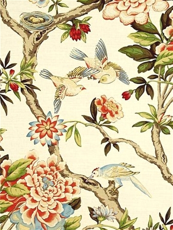 Mudan Persimmon Floral Aviary Waverly Fabric