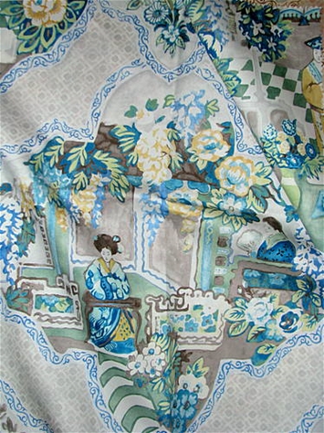 Teahouse Toile Green Tea Chinoiserie Fabric