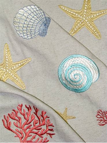 Beach embroidery coral  drapery fabric Beach embroidery coral  drapery fabric