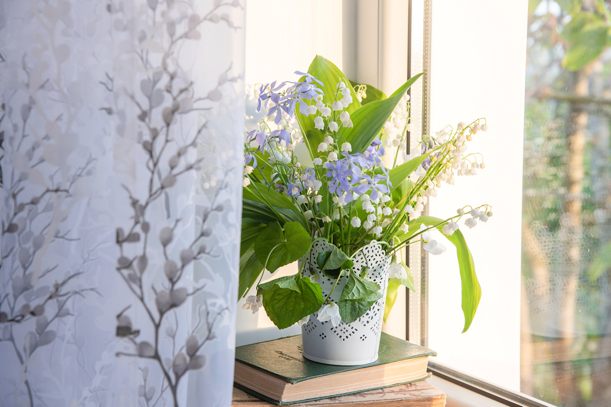 Sheer drapery with spring flowers